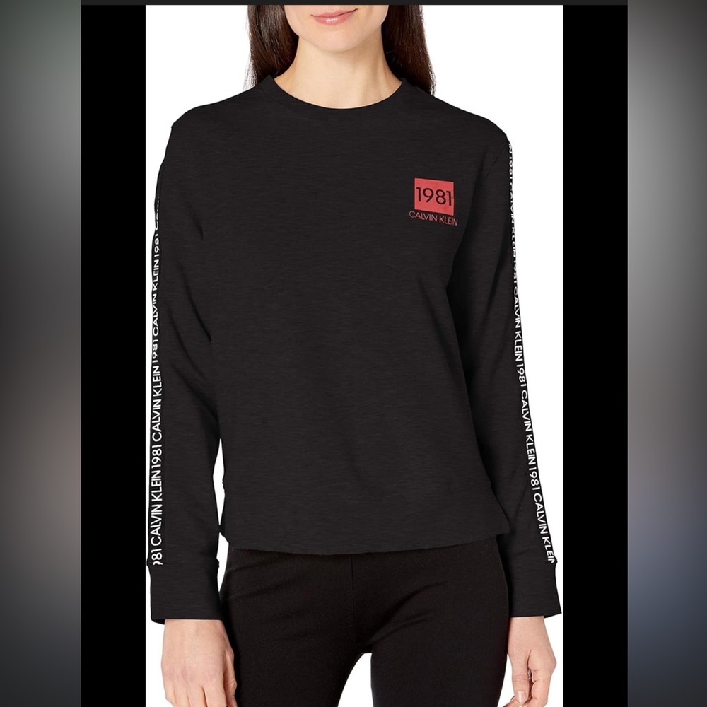 Calvin Klein Black Long Sleeve Logo Tape Sweatshirt with Red Logo Accent